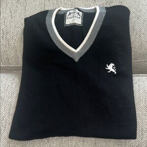 Express Men’s Black V-Neck Sweater with Grey and White Trim